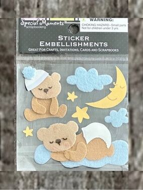 💞 New Baby Boy Teddy Bear & Moon Dimensional Scrapbook Craft Stickers